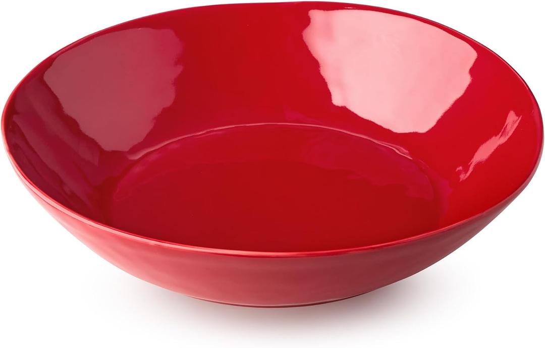 Berry Red Christmas Stoneware Serving Bowl Festive Holiday Pasta Salad Bowl for Christmas Entertaining, Mix and Match with Holly and Vines, Dishwasher & Microwave Safe, 13.25 Inches X 3 Inches