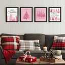DSHFG Pink Christmas Tree Pictures Wall Decor Prints, Pink Christmas Bathroom Bedroom Wall Art Posters, Xmas Decorations for Home Bathroom Bedroom Living Room 4Pcs, 8x10 Unframed