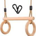 YAERSI Children's Trapeze Swing Bar with Wooden Gym Rings,Trapeze Bar for Swing Set