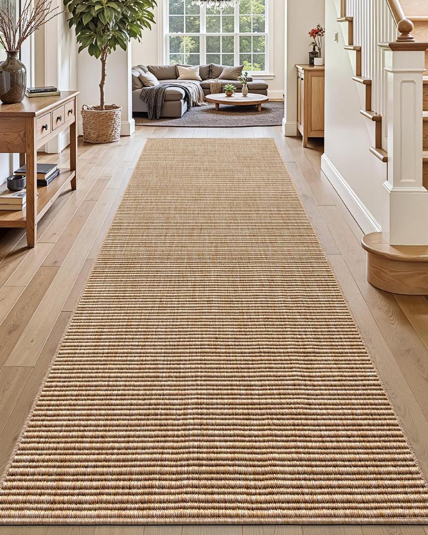 DEXI Hallway Runner Rug 3.3x12, Woven Braided Farmhouse Runner Carpet Indoor, Absorbent Thin Long Entryway Runners for Kitchen, Laundry Room, Patio Entrance, Beige