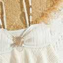 OYOANGLE Girl's Two Piece Metallic Shell Bikini Sets Cut Out Ruffle Top High Waist Hipster Swimsuit (Beige, 11Y)