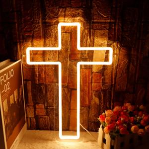 Christ Jesus Cross Neon Sign for Wall Decor USB Powered Dimmable Led Light Up Signs for Bedroom Men Cave Christening Day Baby Shower Decor Xmas Easter Christian Gifts for Religious Kids