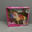 Barbie Doll, Blonde, Wearing Riding Outfit with Helmet, and Light Brown Horse with Soft White Mane and Tail, Gift for 3 to 7 Year Olds