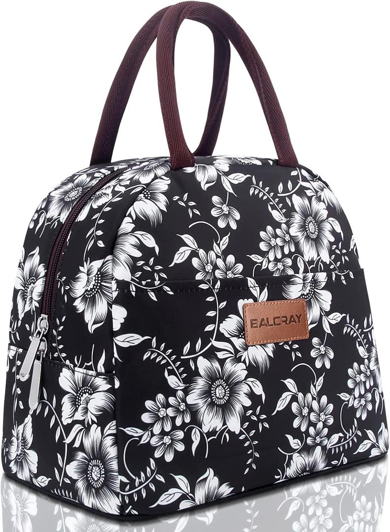 BALORAY Lunch Bag for Women Men Insulated Lunch Box for Adult Reusable Lunch Tote Bag for Work, Picnic or Travel (White Flower)