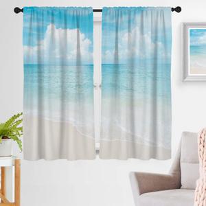 zokyer Beach Curtains 63 inch Length - Coastal Farmhouse Ocean Window Drapes, Modern Sky Sea Seascape Landscape for Living Room Bedroom, Serene Tropical Nature View, 2 Panels, 42" W x 63" L