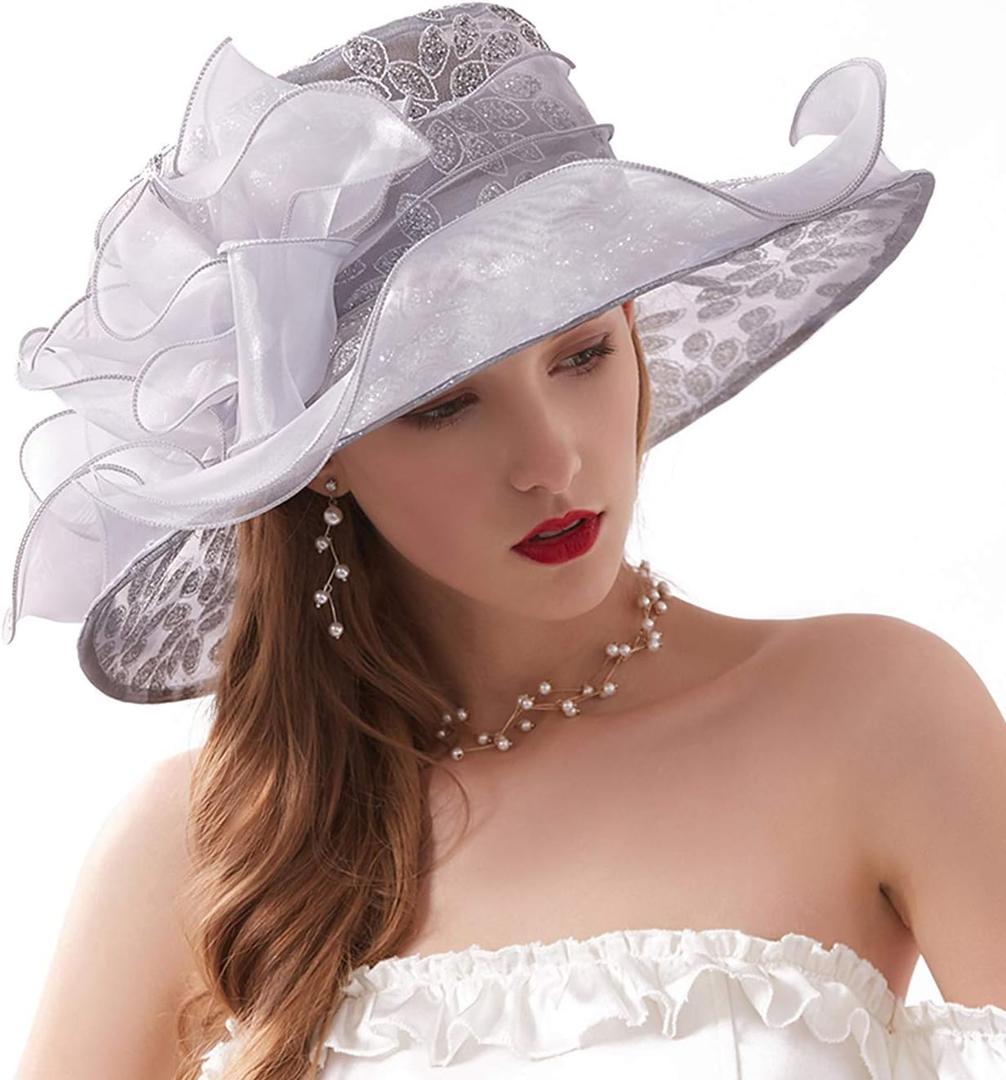ORIDOOR Womens Organza Church Tea Party Wedding Fascinator Derby Hat Wide Brim Sun Hats