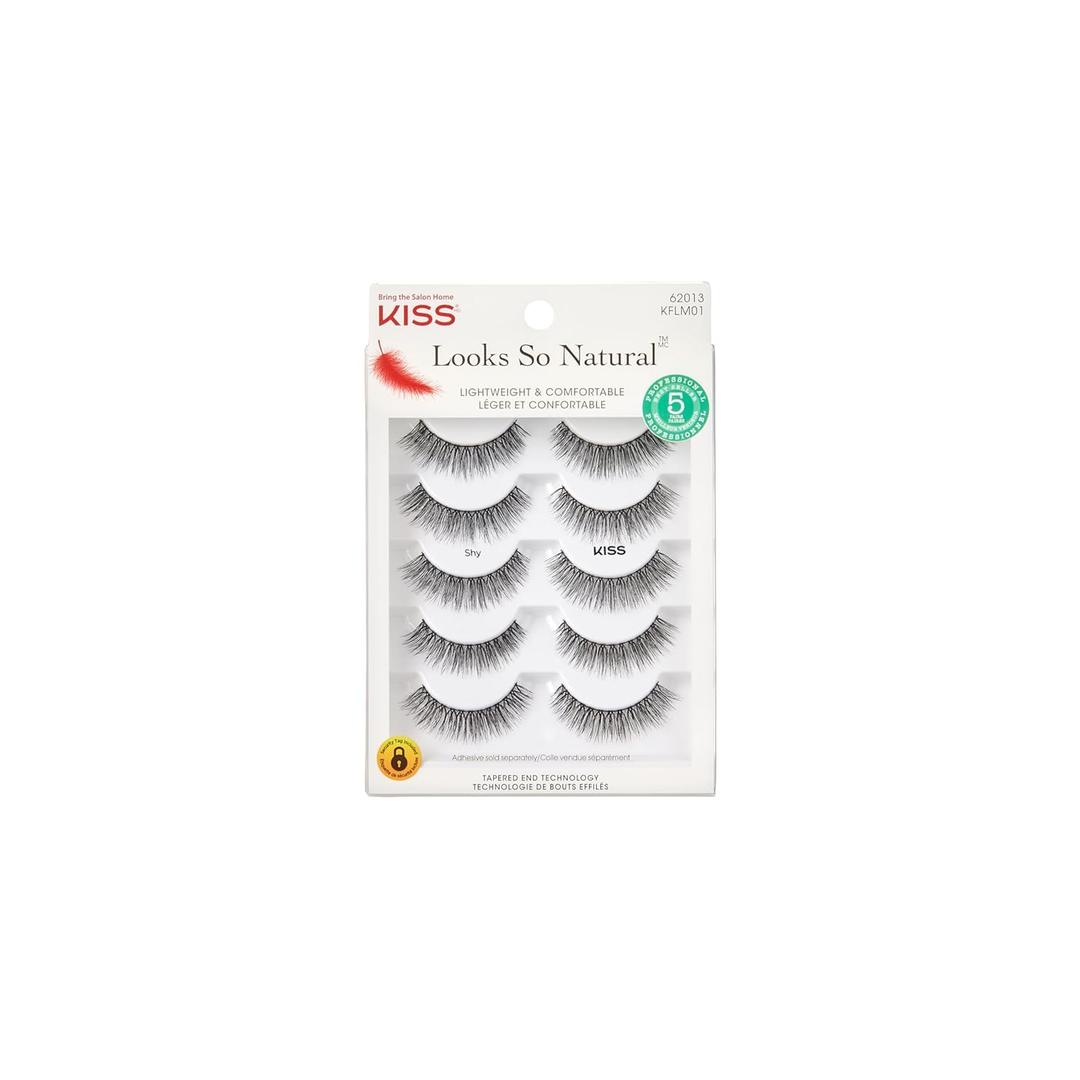 KISS Looks So Natural, False Eyelashes, 'Shy', 12mm, Includes 5 Pairs Of Lashes, Easy to Apply, Reusable Lash Clusters