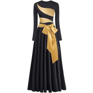 Women's Praise Dance Dress Irregular Gold Metallic Long Sleeve Liturgical Worship Church Lyrical Dance Costume (Large, 42 Black)