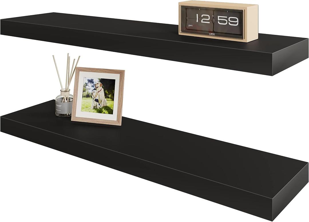 BAMEOS Floating Shelf,24 in Wall Shelf,Decor Wall Mounted Shelves,Hanging Shelf Set for Bathroom Kitchen Living,Kitchen,Room Bedroom Storage,Black