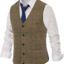PJ PAUL JONES Men's Herringbone Tweed Suit Vest Casual Wool Blend Waistcoat
