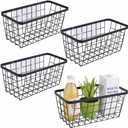 4 set Hanging Wall Basket Organizer,Over the Cabinet Door Wire Baskets for Organizing -Space-Saving Hanging Baskets for Organizing,Wall Mount Storage,No Drilling Adhesive Wall Storage Basket, Black
