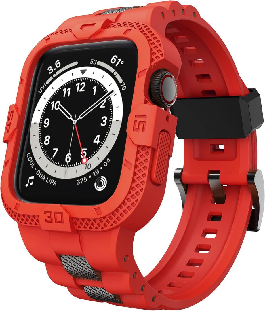 Bands Compatible for Apple Watch Band 46mm 45mm 44mm 42mm, Men Sport Rugged Band with Protective Case for Watch Series 11 10 9 8 7/ SE 3/2/1/ Series 6 5 4 3 (Red)