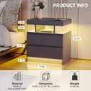dnbss Nightstand with Charging Station and LED Light, Modern Night Stand with 2 Drawers, Smart Nightstand with USB Ports and Wireless Charger, Bedside Table for Bedroom (Grey), Large