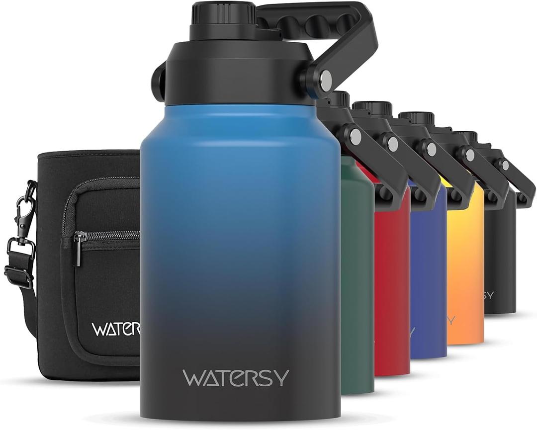 WATERSY Half Gallon Water Bottle Insulated(Cold for 48 Hrs),BPA Free&Leak Proof,64oz Stainless Steel Water Jug/Flask,Big thermo,Large Water Bottle with Handle for Gym,Hiking,Camping,Gradient Blue