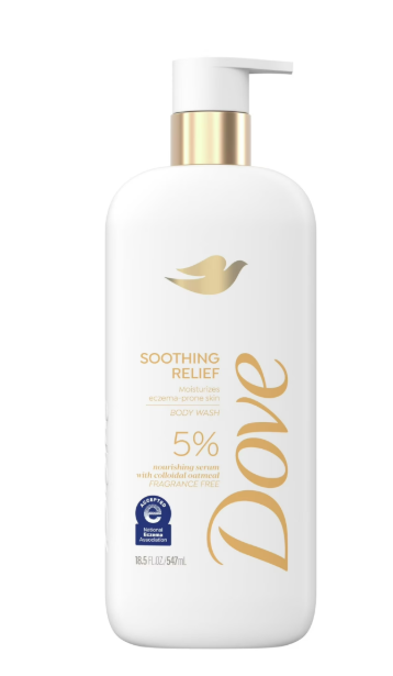 Dove Fragrance Free Body Wash Soothing Relief Moisturizes eczemaprone skin 5% nourishing serum with colloidal oatmeal 18.5 oz