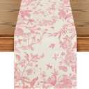 Artoid Mode Pink Monochrome Sketch Birds Flowers Spring Table Runner, Seasonal Summer Kitchen Dining Table Decoration for Home Party Decor 13x72 Inch