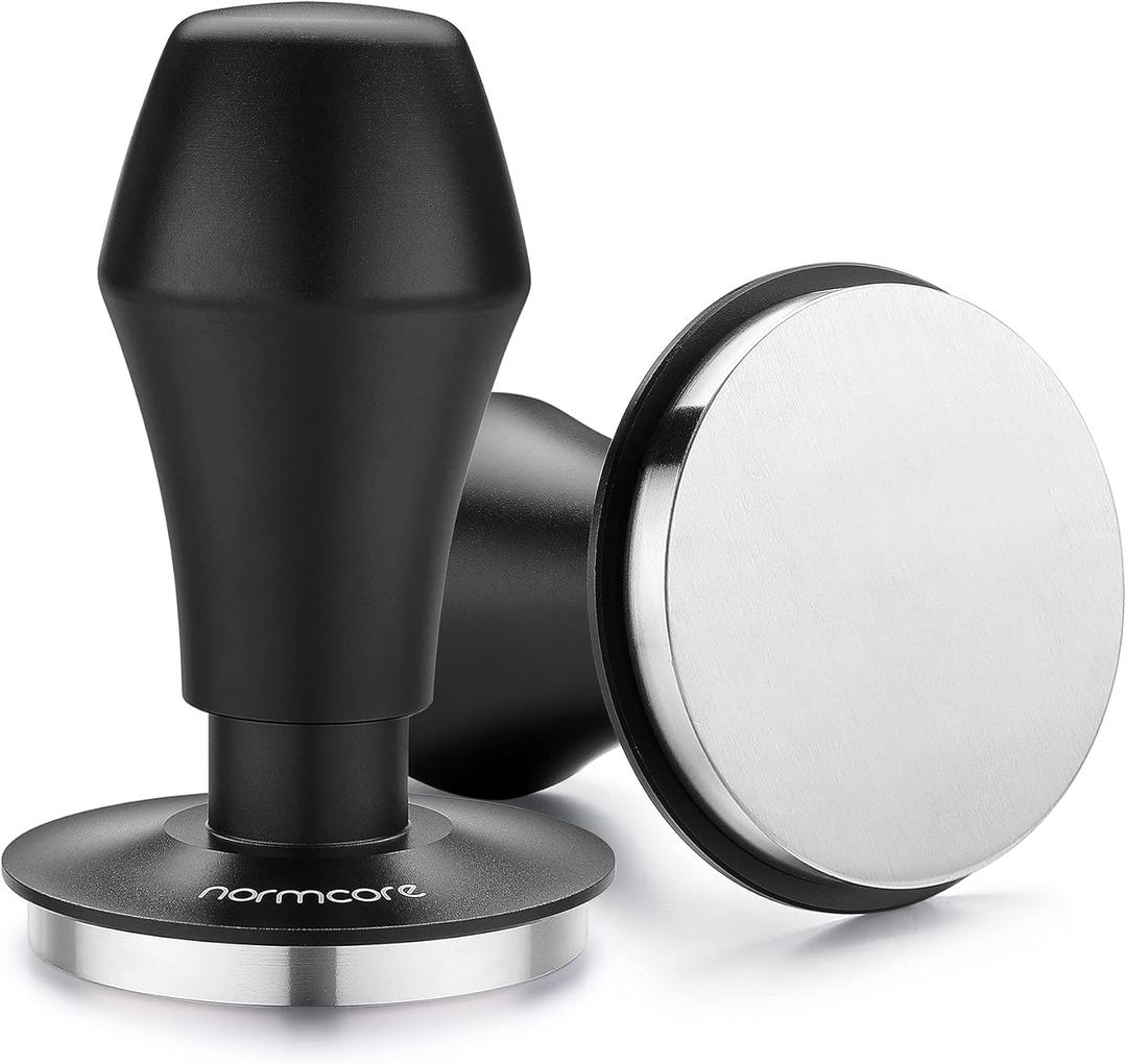 Normcore 58.5mm Coffee Tamper V4 - Spring-Loaded Tamper with 15lb / 25lb / 30lbs Replacement Springs - Anodized Aluminum Handle and Stand - Stainless Steel Flat Base,Black