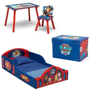 Delta Children - PAW Patrol 4-Piece Toddler Room-in-a-Box Set Includes Sleep and Play Toddler Bed, Table, 1 Chair and Toy Box, Blue