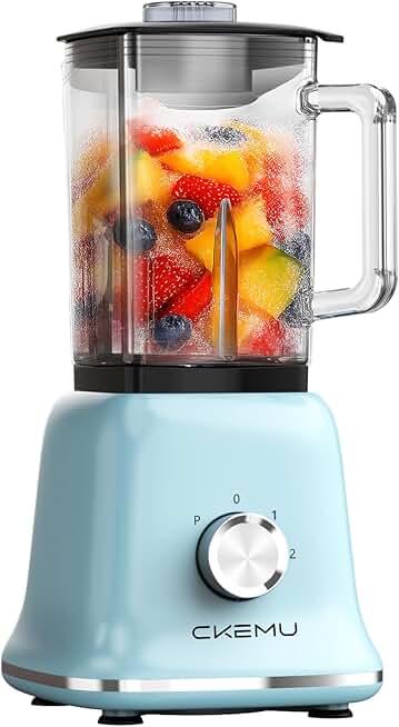 CKEMU Professional Blender For Smoothies, 58 Oz Glass Jar, Glass Blender Including Puree & Crush Ice Functions, 750 Watts, B02 white