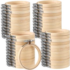 Hoteam 48 Pcs Small Embroidery Hoop Bulk Tiny Wooden Round Bamboo Sewing Circle Cross Stitch Embroidery Hoop for Craft Art Handy Sewing Home Ornaments Christmas Decoration (4 Inch)