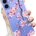 bicol for iPhone 16 Case with Screen Protector,Enhanced Camera Protection,Clear TPU Cover with Trendy Designs for Girls Women,Slim Fit Protective Phone Case,Blooming Cherry