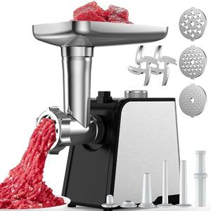 3200W Max Electric Meat Grinder & Sausage Stuffer - Mincer Machine with Tool 2 Blade And 3 Plates, 3 Tubes & Kubbe Kit Tool for Home Kitchen Use (Black）