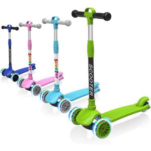 Kick Scooter for Kids Ages 3-8, LED Light 3-Wheels,4 Adjustable Height Foldable Scooter,Outdoor Activities for Toddlers Boys Girls (Green)