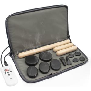 Massage Stones Set with Warmer Kit Hot Rocks Bamboo for Massage Hot Stones Massage Warmer Kit with Temperature Control and Carry Bag for Home Use (11 Stones and 3 Sticks) Suitable for Gifting