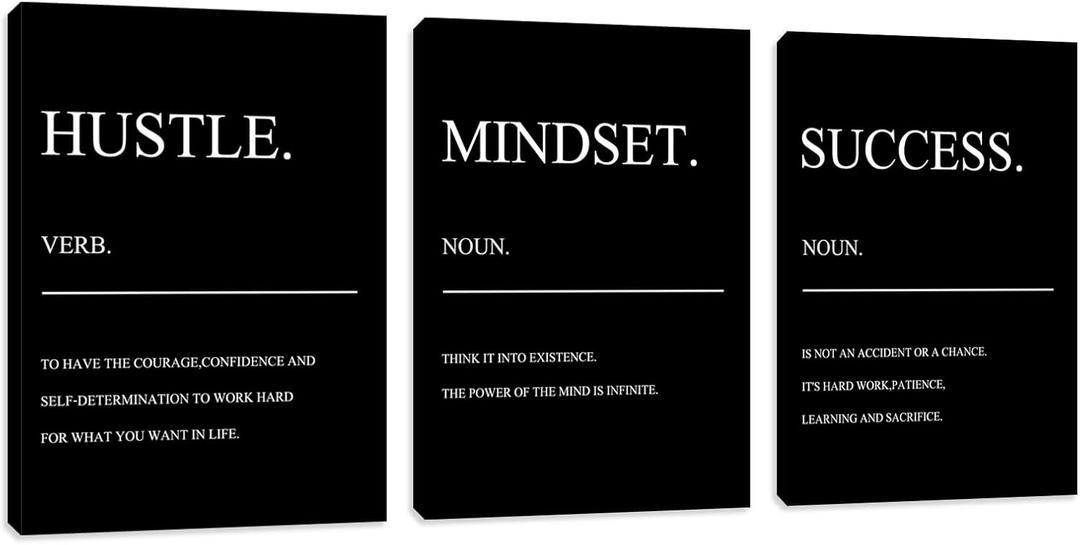 Inspiring Hustle Painting Prints Motivational Black Quotes Success Noun Posters Office Wall Decor Artwork Inspirational Canvas Wall Art Home Living Room Bedroom Framed Artwork (48" Wx24 H), 24"Hx48"W