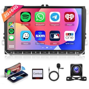 2G+64G Carplay Car Radio for VW Passat Jetta Tiguan Golf MK5 MK6 T5 EOS Polo, Rimoody Android 13 Car Stereo HiFi 9 Inch Touchscreen Android Auto GPS Navigation WiFi Bluetooth FM SWC Backup Camera