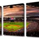 TUMOVO America Sports Wall Decor Atlanta Stadium 3 Pieces Canvas Wall Art Pictures for Home Decoration Braves stadium Prints and Poster Home Decor Artwork Framed Ready to Hang, 42" Wx20 H