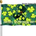 2 x Happy St Patricks Day Hat Clover Shamrock Flags 3x5 Outdoor Double Sided- Lucky Flag 3 Ply Heavy Duty with Brass Grommets for Holiday Outdoor Outside