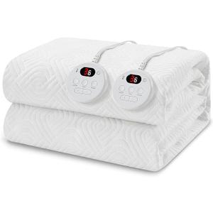 Heated Mattress Pad King Size - Embossed Electric Mattress Pad Cover Dual Control - 1-10 Hours Auto Shut Off with Deep Pocket White