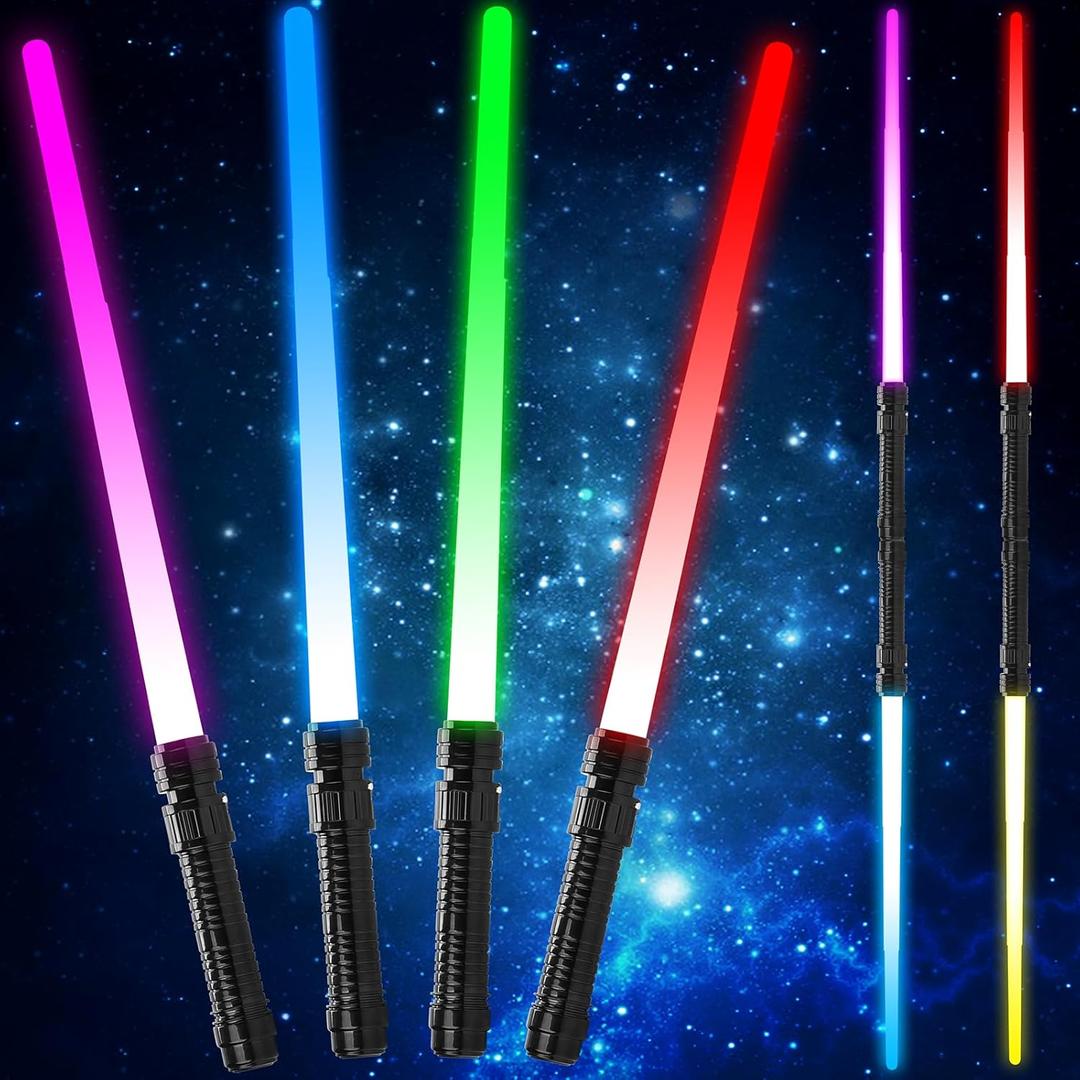 Light Up Swords Saber for Kids,4 pack 7 colors Expandable Light Swords Toys with FX Sound(Motion Sensitive) and Realistic Handle,Halloween Dress Up Parties, Xmas Present, Galaxy Fighters and Warriors