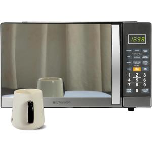 Emerson MWG1191SB 1.1 Cu. Ft. Microwave with Built-In Grill Function, 1100W Power, Stainless Steel, LED Timer Display, 11 Power Levels, 9 Preset Cooking Options, Removable Glass Turntable, Child Lock