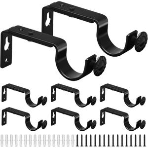 TOKPLNU Adjustable Curtain Rod Holders, 8 Pack Heavy Duty Black Iron Wall Mount Brackets For 1-1.1 Inch Diameter Drapery Rods