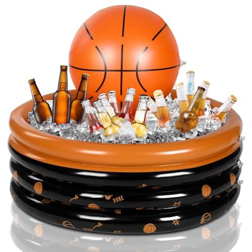 Bencailor Inflatable Cooler Inflatable Football Drink Cooler Toss Game Party Decoration Rugby Basketball Baseball Blow up PVC Ice Serving Bar for Sport Party Supplies Game Day Beer(Orange,Basketball)