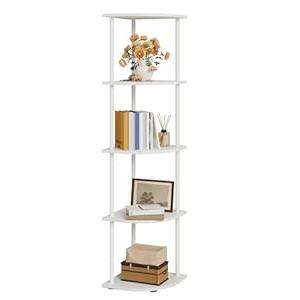 Sakugi Corner Shelf - 5-Tier Corner Bookshelf with Wall Anchors & Non-Slip Feet, Corner Shelves with Rustproof Metal Frame for Bedroom, Living Room, Home Office, 11.6"×11.6"×56.2", White