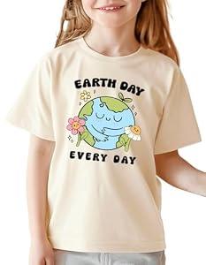 Toddler Kids Little Boys Girls Earth Day Shirt Short Sleeve Earth Day Every Day Planet T-Shirt Top(Beige 1, 6-7T)