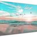 Ocean Beach Sunrise Wall Art,Ephany Art,1 Pieces Canvas Wall Art Sunset View, Landscape Canvas Paintings, Stretched and Framed Ready To Hang (D-1pcs,20x40inchx1pcs)