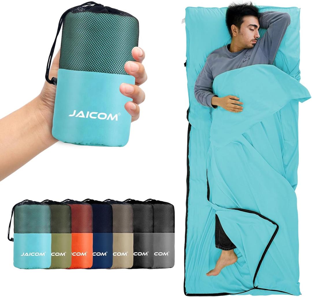 JAICOM Sleeping Bag Liner, Travel Sheets & Adult Sleep Sack, Ultralight and Portable Summer Sleeping Bag - Ideal for Backpacking, Hotels and Hostels, Business Trips, Camping (Glacier Blue)