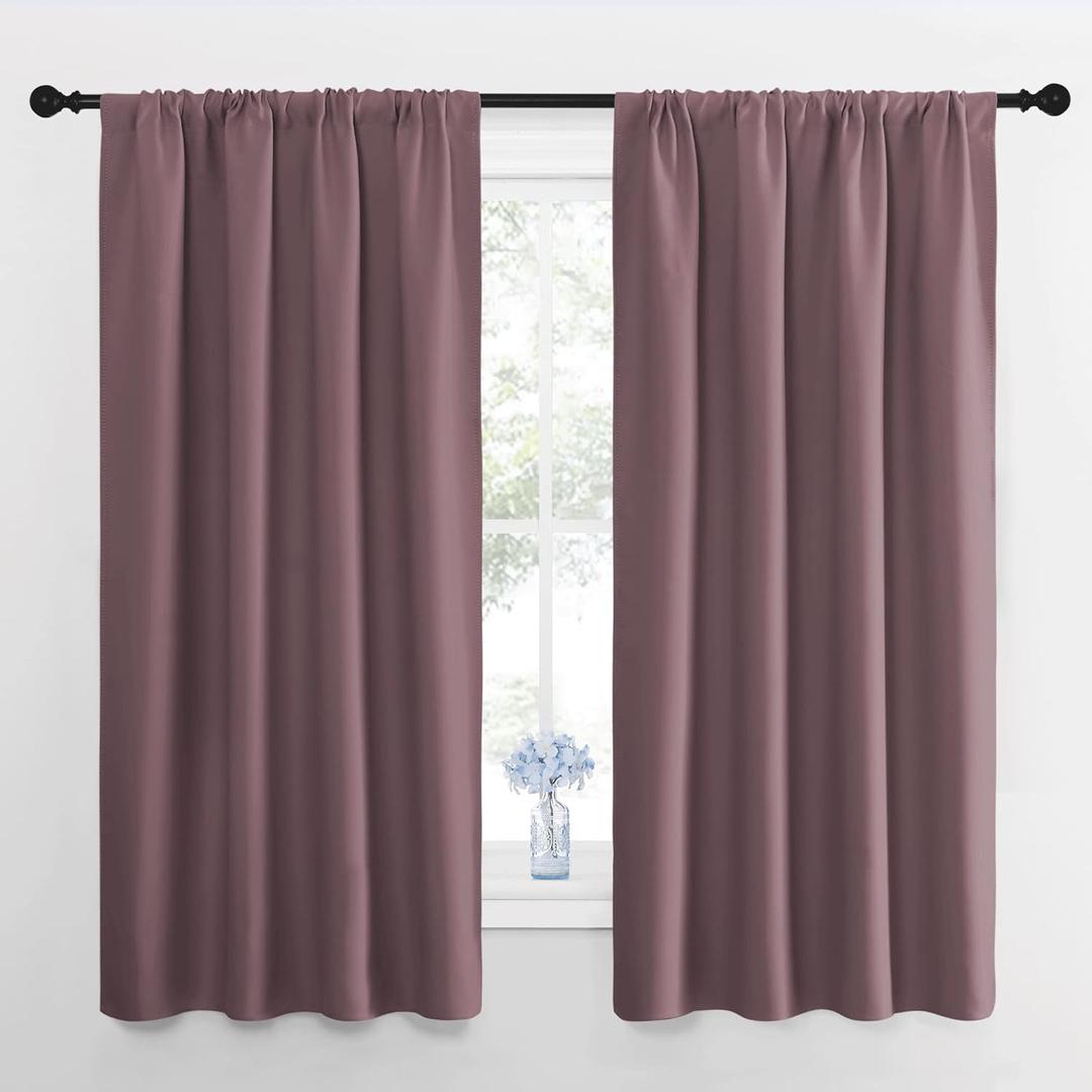 NICETOWN Blackout Curtains for Living Room, Darkening Window Curtain Panels, Easy-Care Solid Thermal Insulated Draperies/Drapes for Daughter Room (Dry Rose, 2 Panels, 42 by 63)