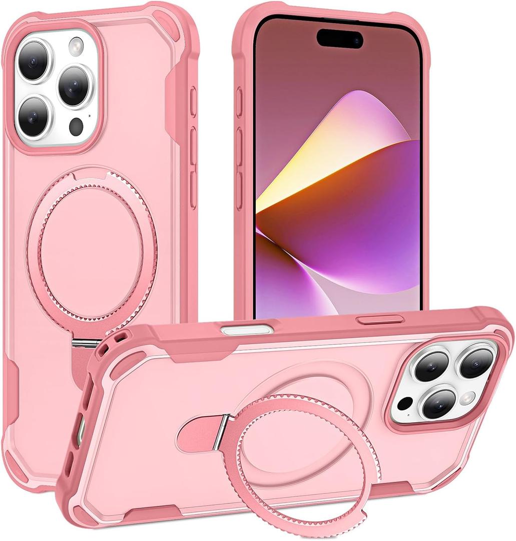 Compatible with iPhone 16 Pro max Case with Invisible Magnetic Kickstand [Compatible with MagSafe] [10-FT Military Drop Protection] Slim Hard Back Soft Edge Promax Case 6.9 Inch, Pink