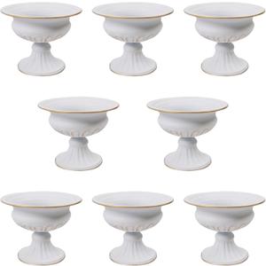 8Pcs Metal Flower Vase, 4.72in Height Gold Wedding Centerpiece Indoor Table Decoration Centrepiece Flower Arrangement Planter for Birthday Wedding Home Decoration (White)