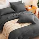 CozyLux Queen Comforter Set Dark Grey Seersucker 7 Pieces Bed in a Bag Queen Comforter Set with Sheets, Dark Gray Luxury Soft Bedding Set with Down Alternative Comforter, Sheets, Pillowcases & Shams