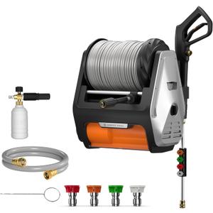 Giraffe Tools Wall Mounted Pressure Washer PRO with Upgraded 1800W Brushless Motor, Max 3700PSI Electric Power Washer with 100ft Detachable Hose for Car/Patios, Automatic Rewind, Any Length Lock