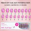 Press on Nails Short 5 Styles, Jofay Fashion 160Pcs Salon-Like Fake Nails with Chrome/Rainbow Laser/Chasing Light Cat Eye Designs, Acrylic French Tip Press on Nails Glue on Nails (A-01 Winter Daily)