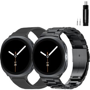 GOLDTOLUCK Stainless Steel Band Compatible with Samsung Galaxy Watch 8 7 6 5 4 Classic FE Pro 40mm 44mm 46mm 43mm 47mm 45mm 42mm 20mm Men Women Milanese Replacement Metal Elegant Casual (Black&Black)