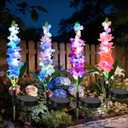 4 Pack Color Changing Solar Lights Outdoor Waterproof, Solar Delphinium Flower Stake Lights Auto ON/Off Solar Garden Lights for Spring Lawn Pathway Landscape Birthday Gifts for Mom Women Grandma, 27.6 Inches