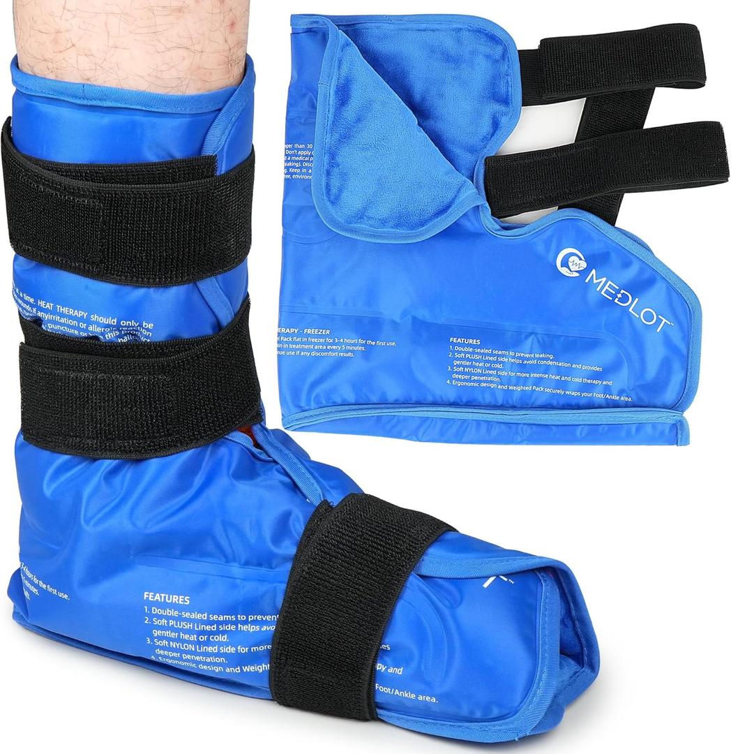 Ankle Ice Pack Wrap, Full Foot Large Reusable Hot Cold Therapy Pack for Achilles Tendonitis Relief, Swelling, Plantar Fasciitis, Heel Pain, Plush Lining, with Strap, Birthday Father's Day Gift Blue